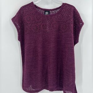 bobeau cara embroidered burgundy top new XL